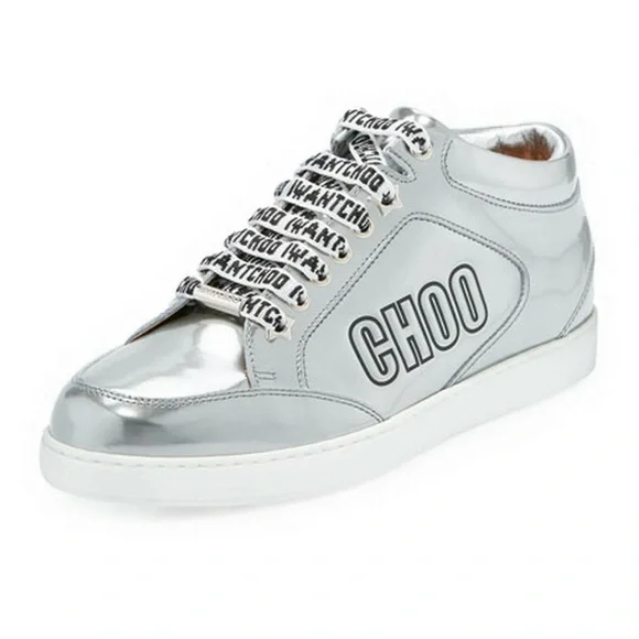 JIMMY CHOO “I want Choo” Miami Logo Liquid Metallic Low-Top Sneakers 🩶 - Picture 8 of 8